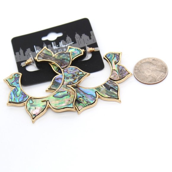 Nicole Miller New York Abalone Shell Gold-tone Open Hoop Earrings - Picture 3 of 4